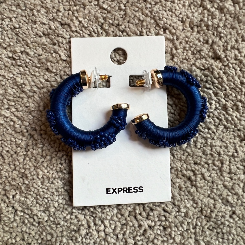 NWT Express blue beaded hoop earrings